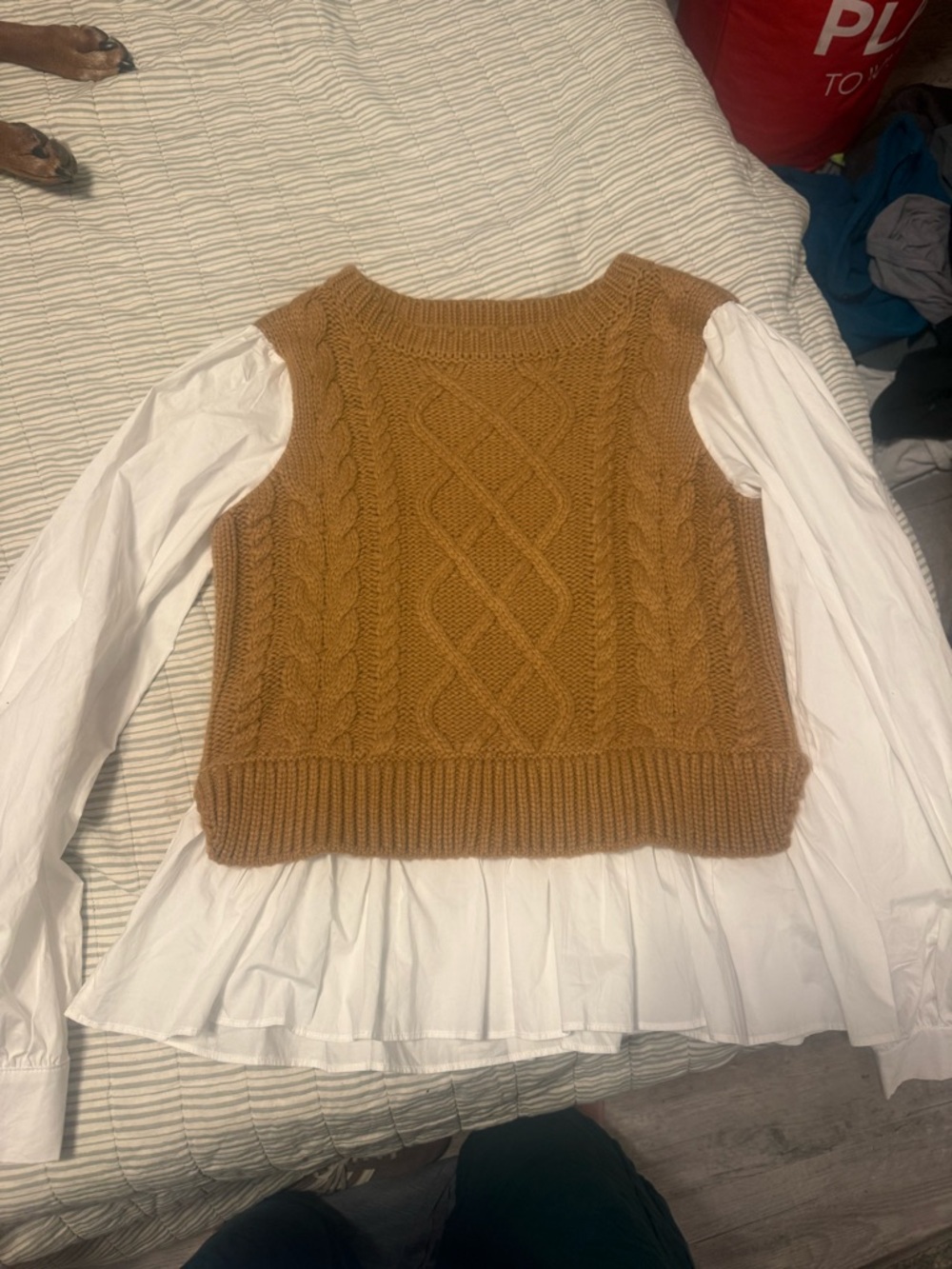 Anthropologie Cable-Knit Cropped Sweater Vest in Camel